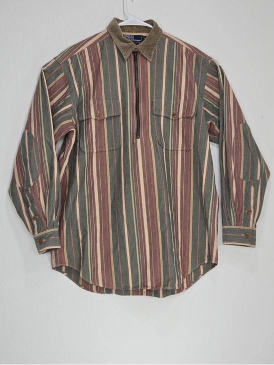 Polo Ralph Lauren Other - Polo Ralph Lauren Striped Vintage Cotton With Corduroy Collar Shacket Half Zip M